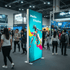 SEG Display lightbox stand banner at a trade show with people around