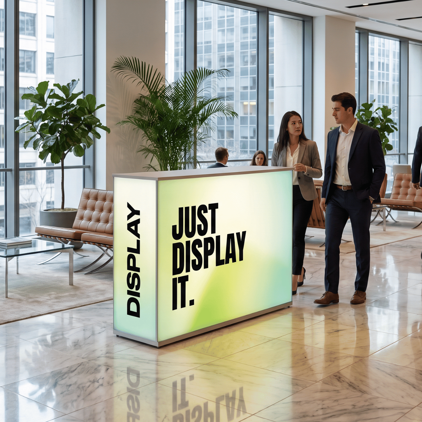 SEG lightbox counter — backlit fabric graphic close-up detail