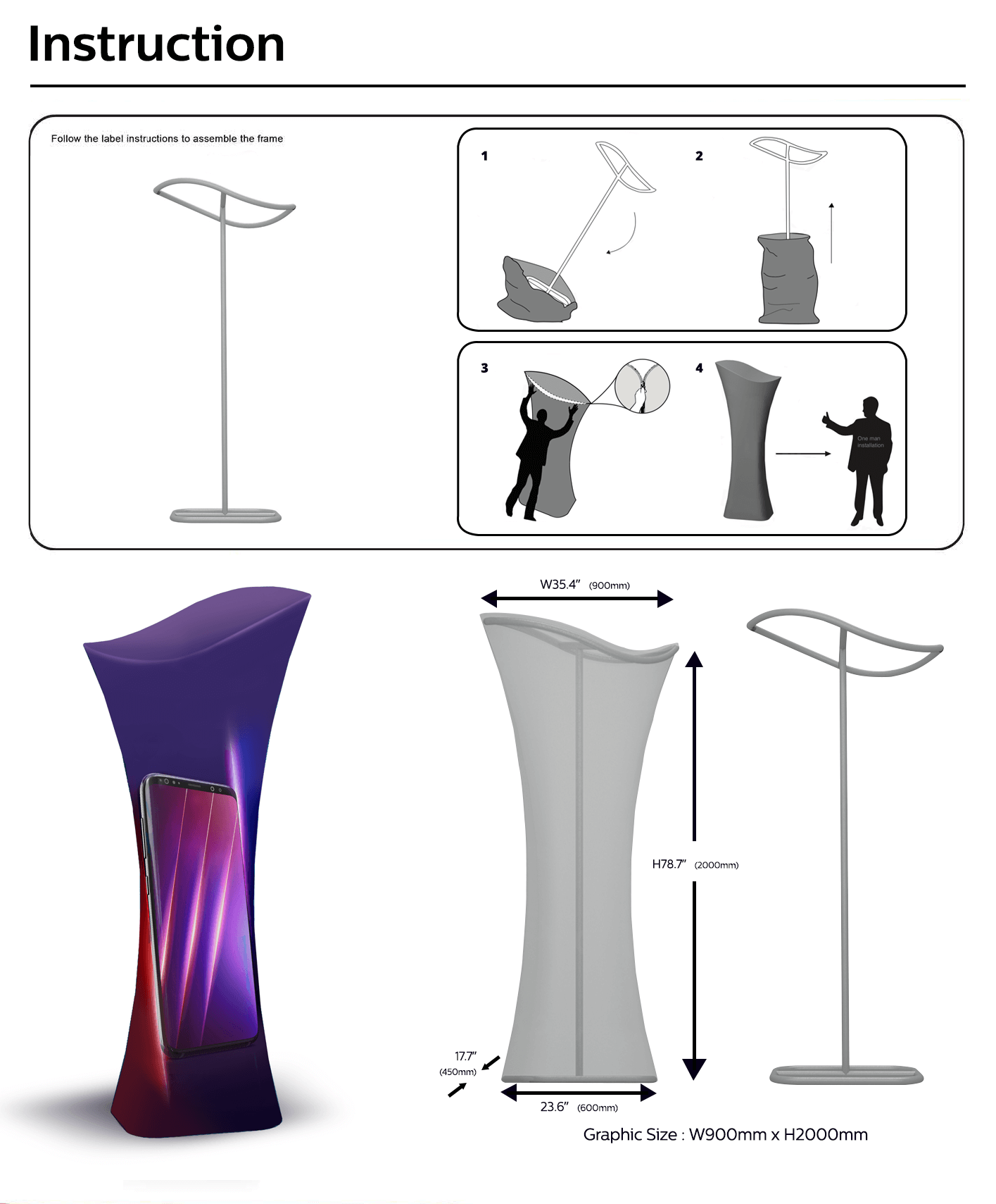 s-shaped 3d fabric display stand