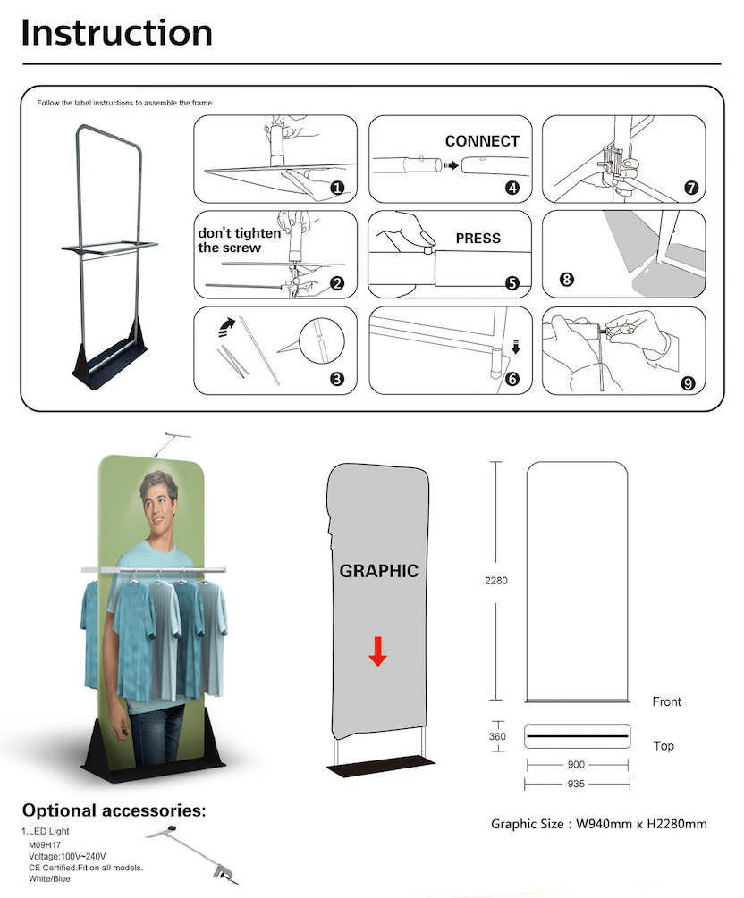 fabric banner stand with holder display rack instruction