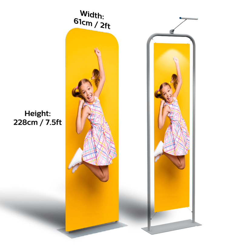 tube fabric banner full view 2ft / 61cm (W) x 7.5ft / 228cm (H) trade show roadshow exhibition