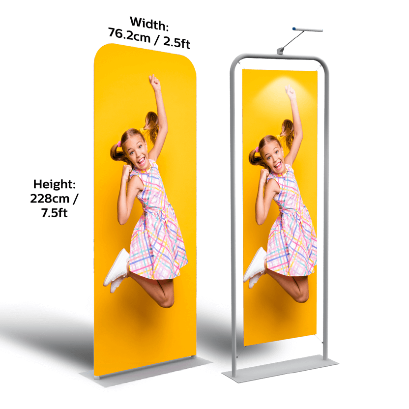 tube fabric banner full view 2.5ft / 76.2cm (W) x 7.5ft / 228cm (H) trade show roadshow exhibition